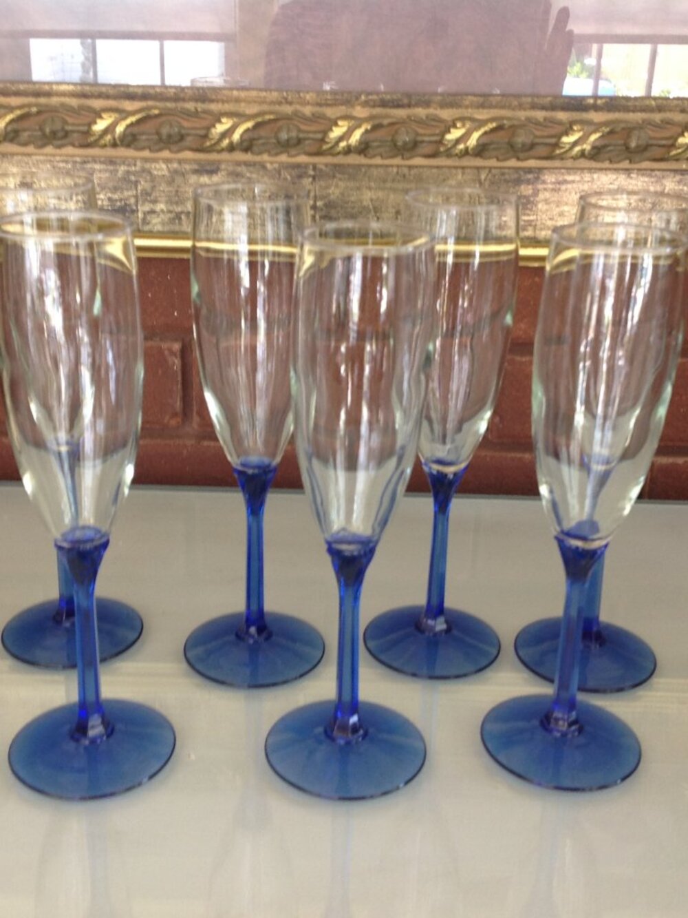 Set of 6 Cobalt Blue & Clear Wine Glasses